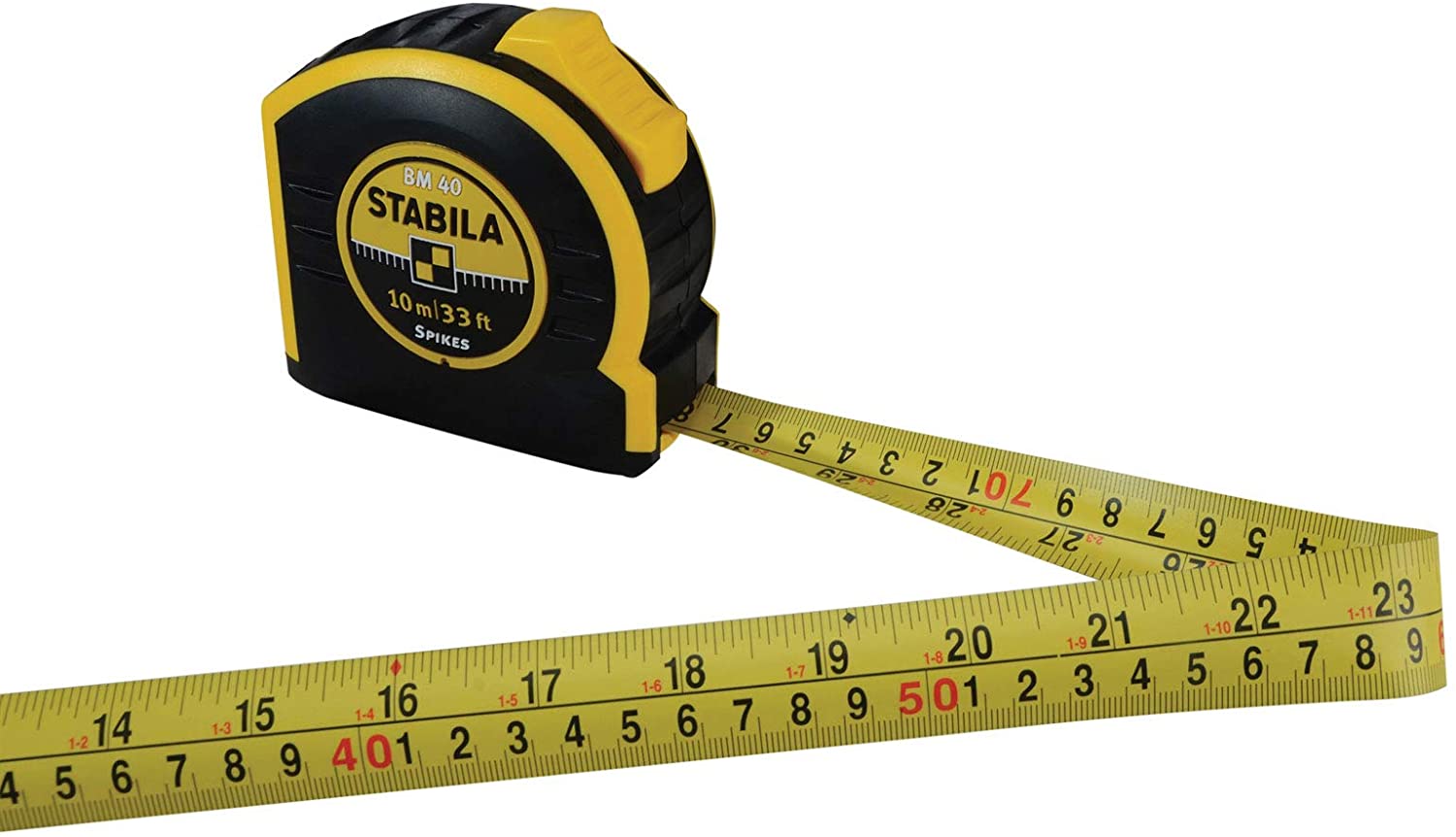 STABILA BM 100 Pocket Tape Measure - 8m Metric, Shatterproof ABS With Belt Clip & Movable Hook